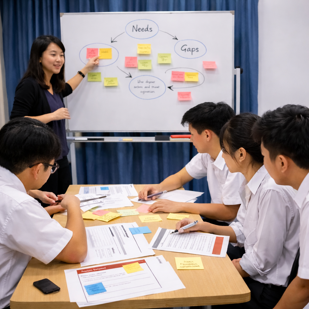 Impact Systems Masterclass for VIA students in Singapore school identifying needs and gaps through structured discovery
