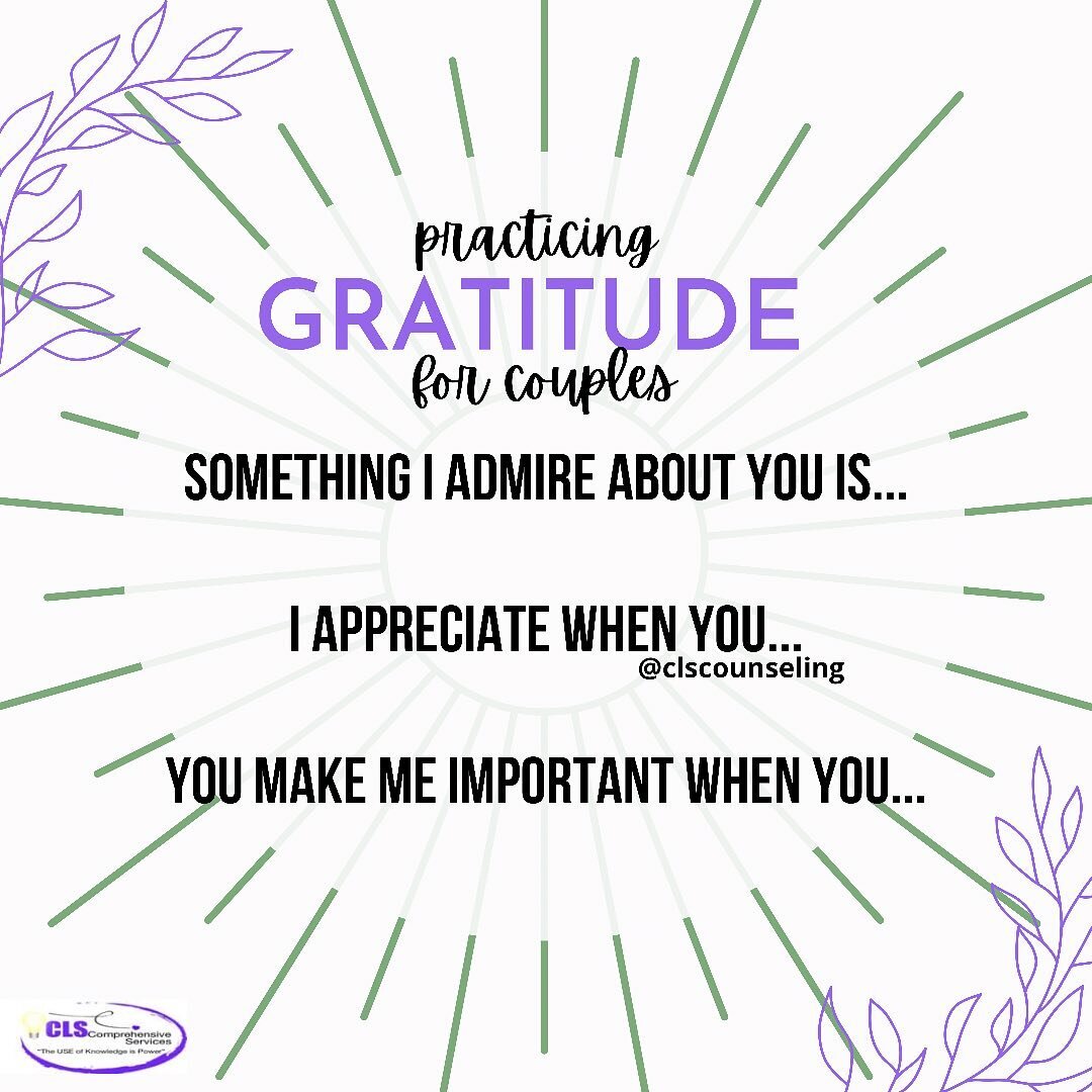 Do you practice gratitude with your partner? Gratitude has been shown to improve relationships. These are three simple starters to get the conversation going.

-Something I admire about you is&hellip;
-I appreciate when you&hellip;
-You make me feel 