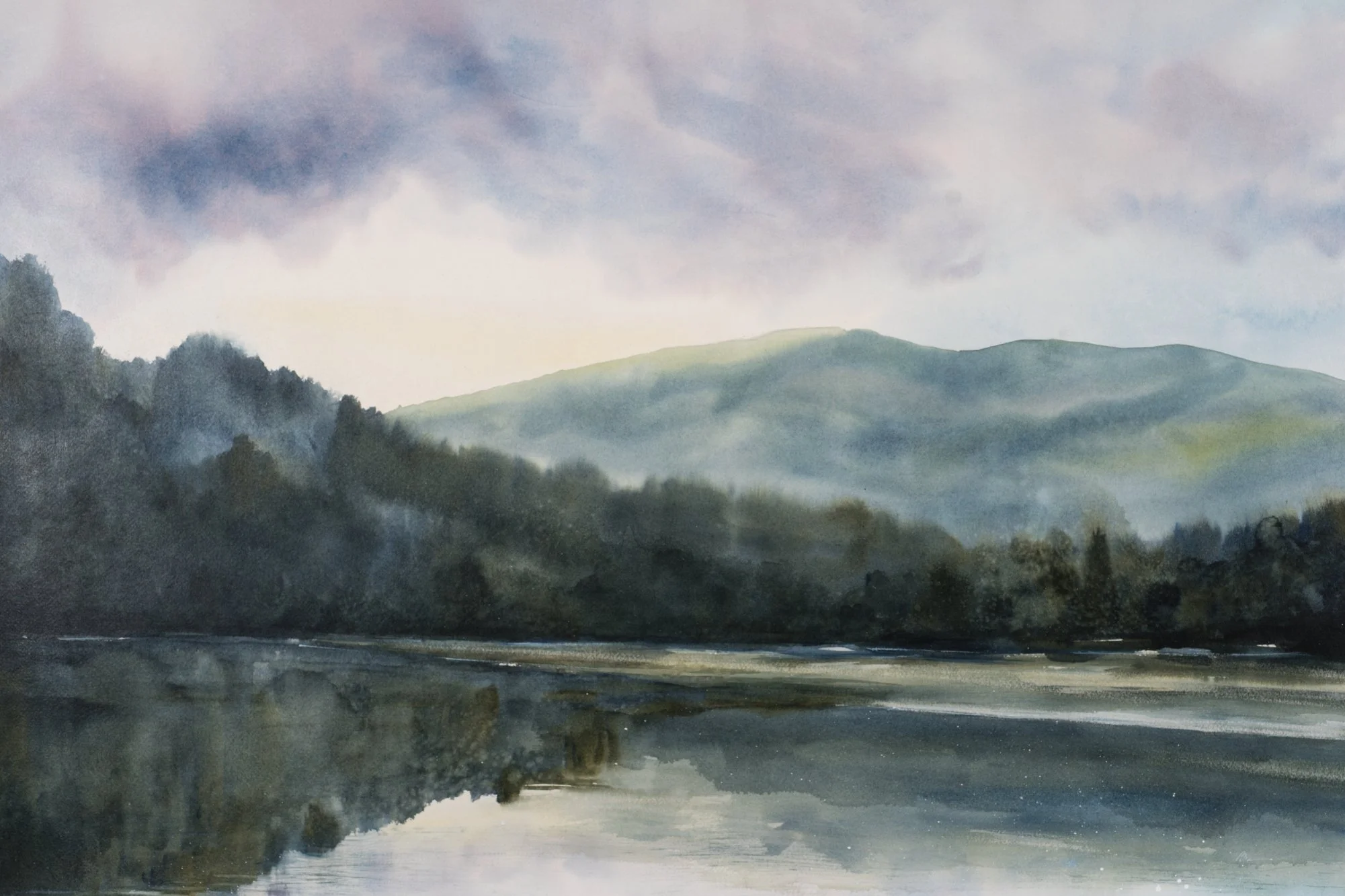 The Fog Has Lifted, 24" x 36" watercolor paper on panel, framed