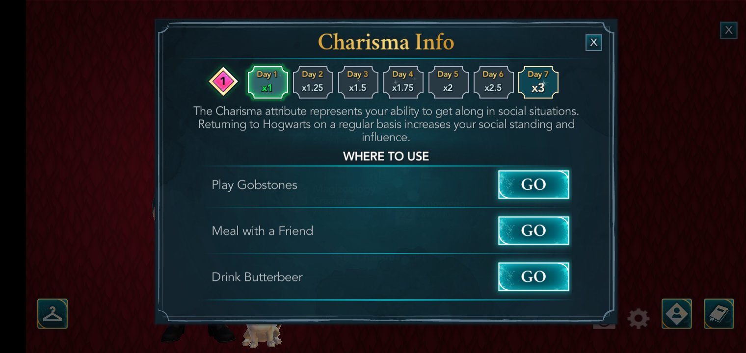 Charisma - daily login feature that provides a bonus to Friendship and Romance points