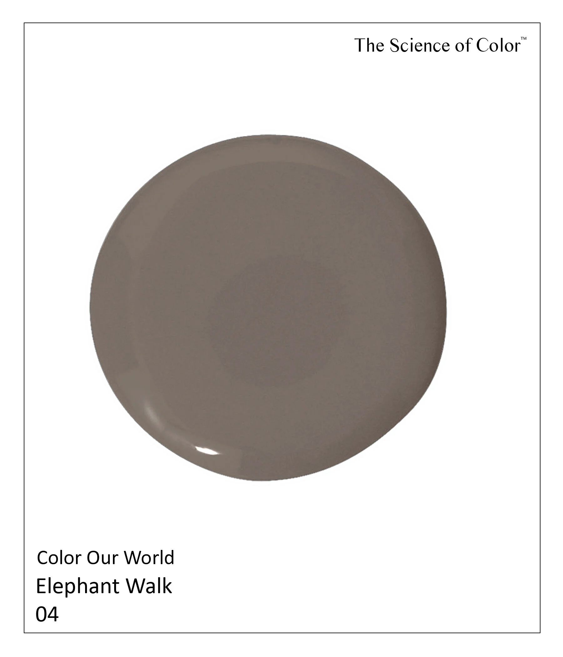 4.	Elephant Walk – Takes its name from Elizabeth Taylor's movie of the same name. This shade of brown/taupe includes a considerable amount of red pigment, making it a warm if not hot shade of Elephant.