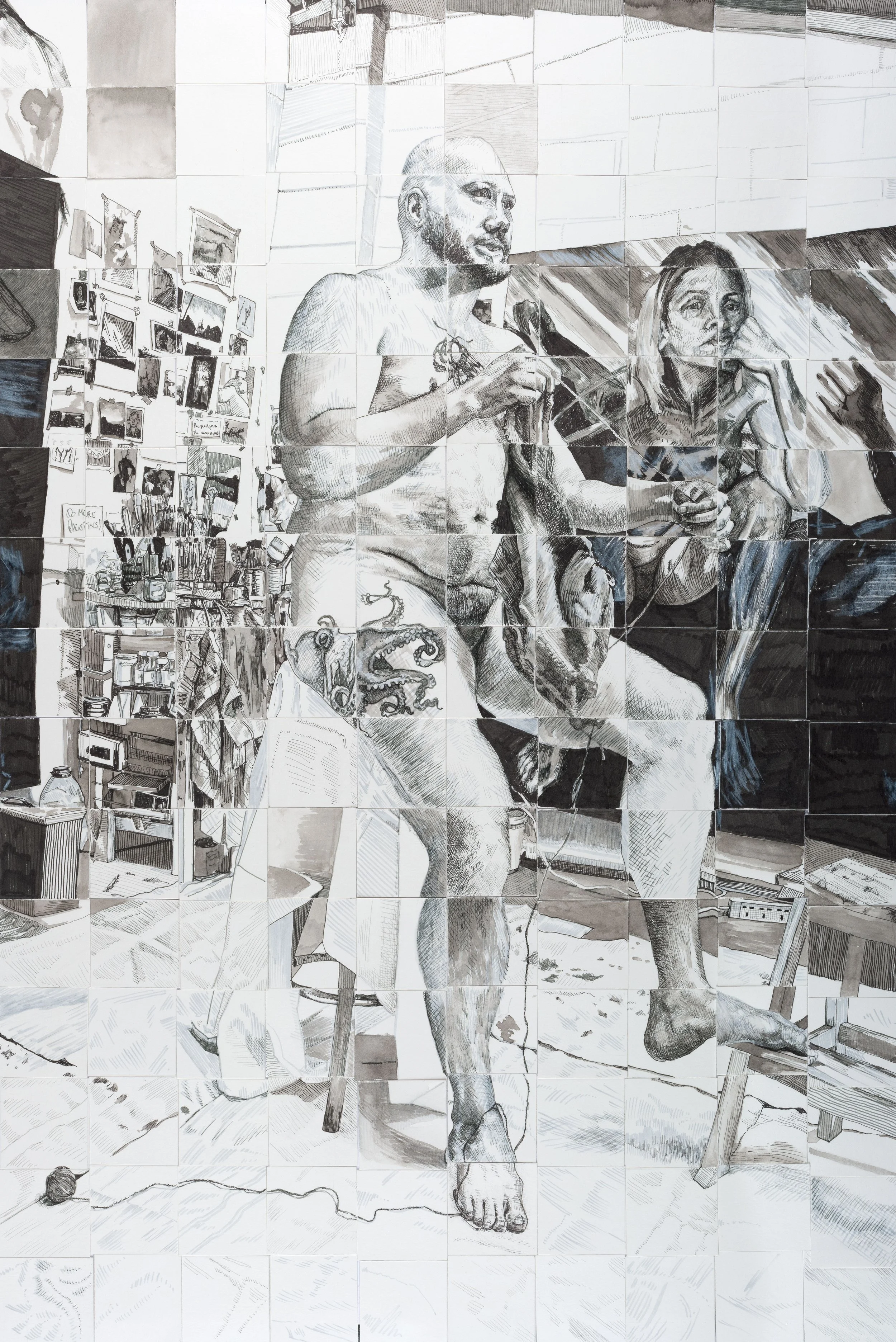 "Kids"
ink on paper tiles, 2025,
61 x 42 cm