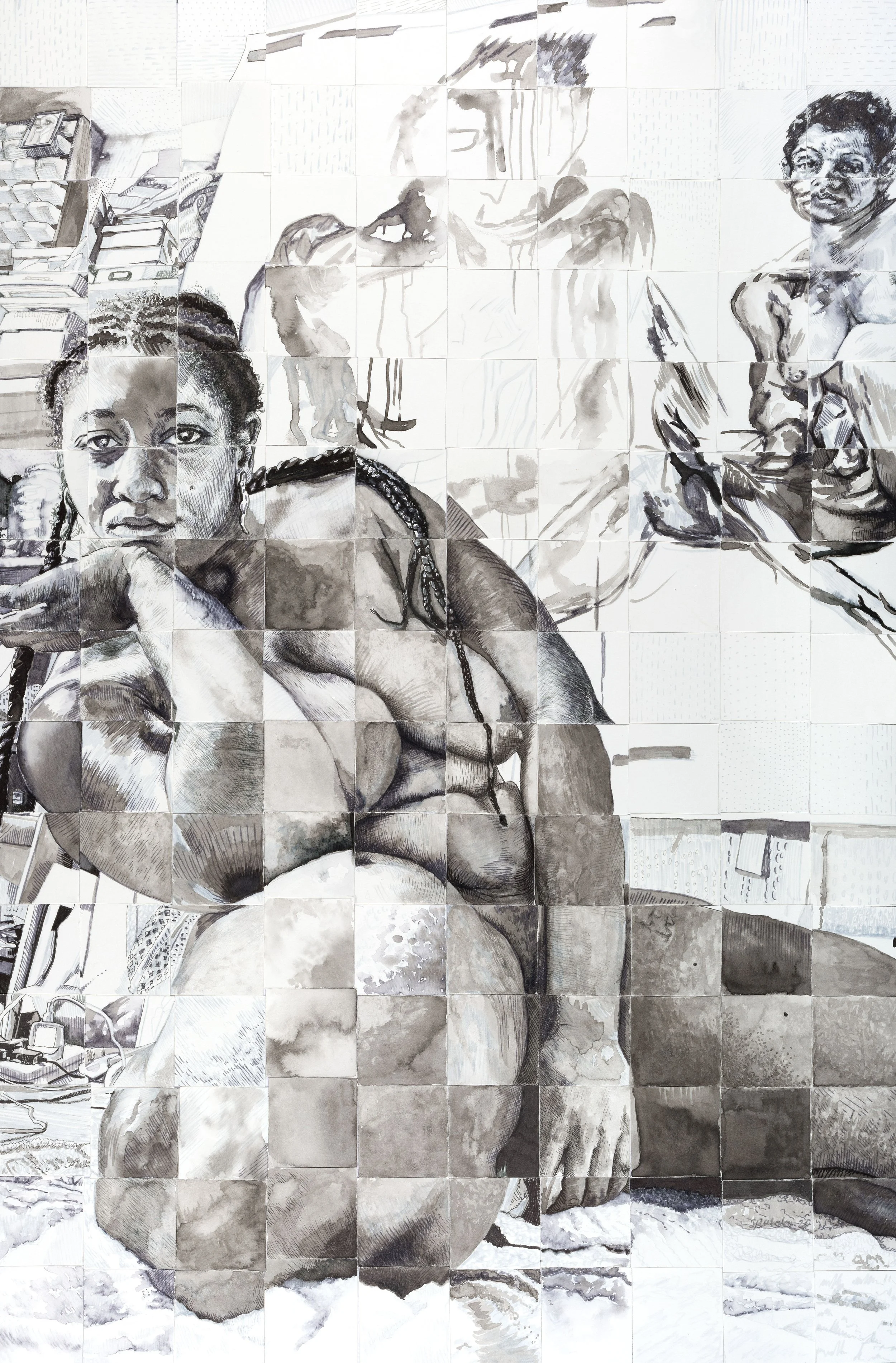 "Ask the angels"
ink on paper tiles, 2026,
61 x 42 cm