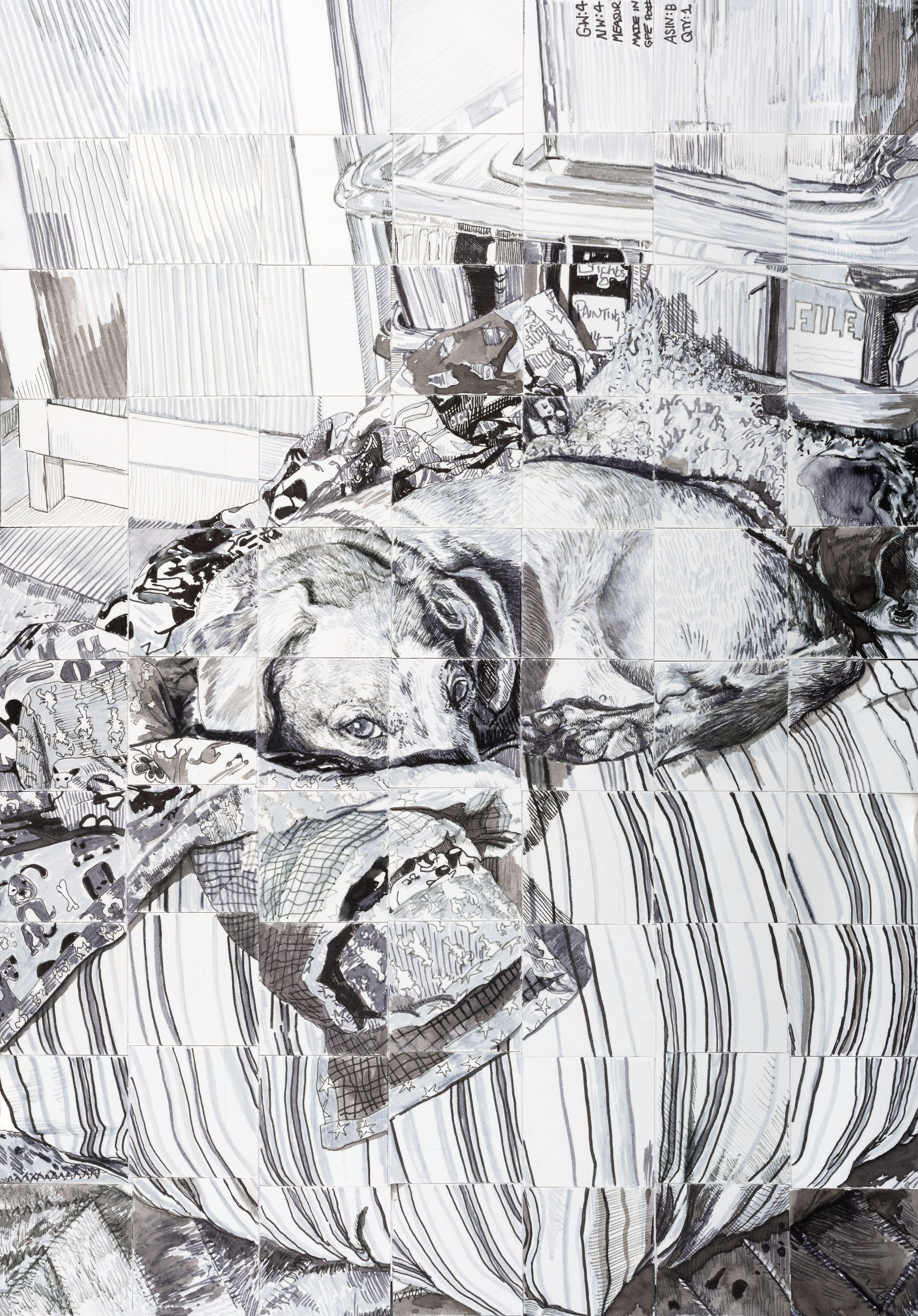 "Sometimes its healthier to wallow in it"
ink on paper tiles, 2026,
29 x 41 cm