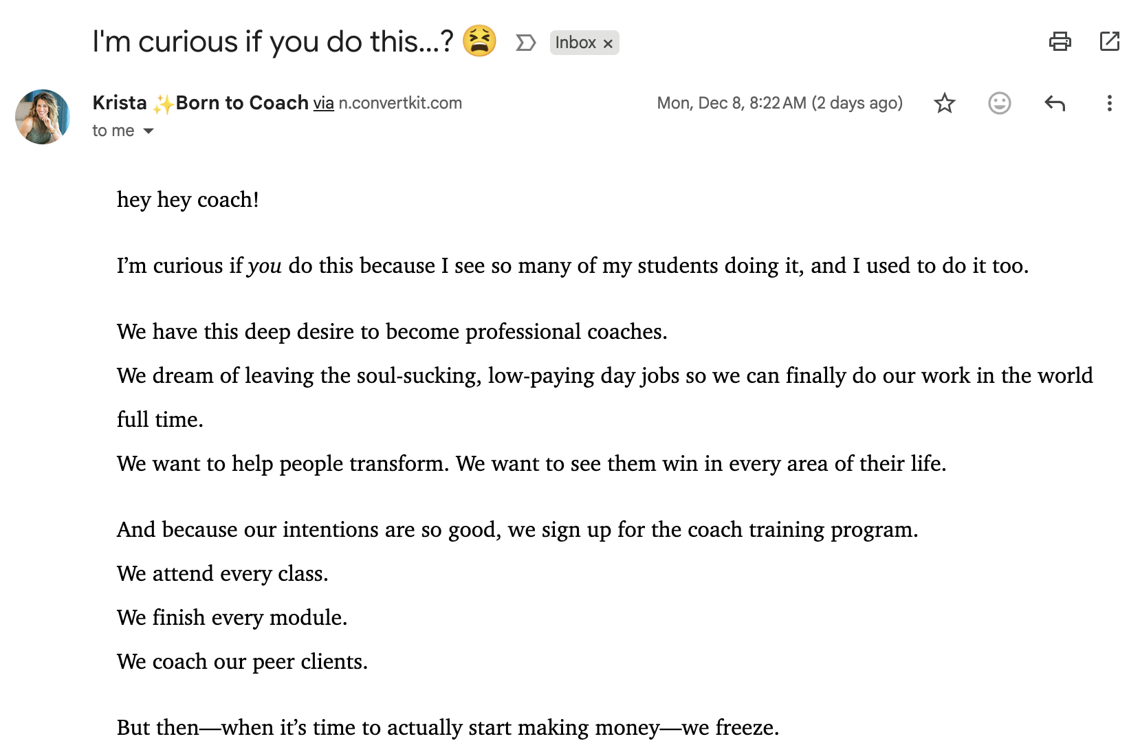 Example of using email to get coaching clients without social media
