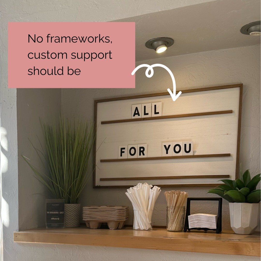 Your business is unique and so are your tech use cases. No frameworks for you! Custom support is based on your individual company forever. Forever? Forever ever? Forever ever.