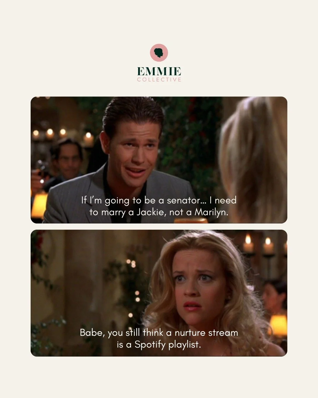 Not Elle Woods getting dumped by a man who uses &lsquo;boost post&rsquo; as a growth strategy 💅

At EMMIE, we&rsquo;re Marilyn and Jackie. And also your boss.