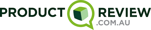 Logo for ProductReview.com.au with stylized text and a green speech bubble containing a cube.
