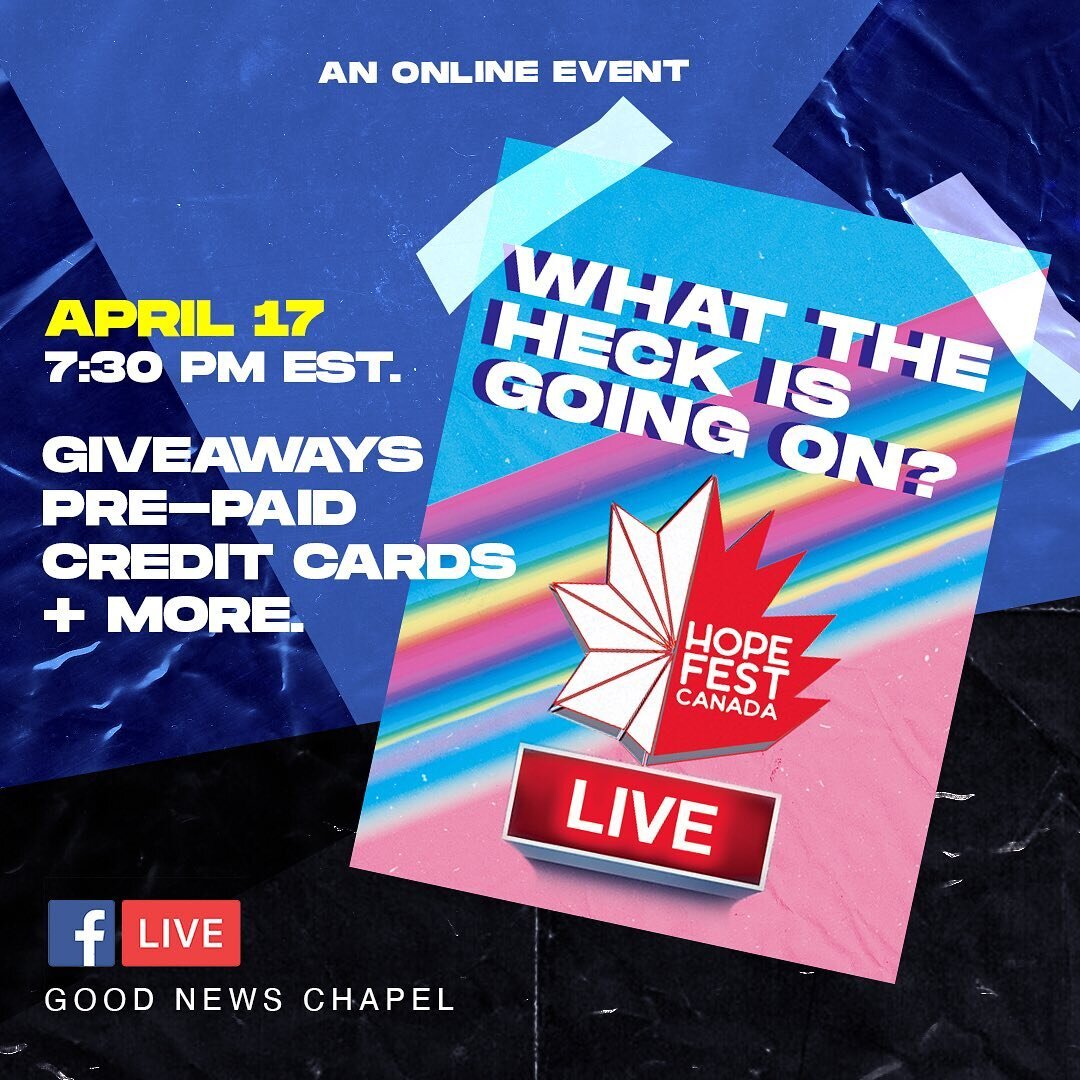 #HOPEFESTCANADA IS COMING TO YOU LIVE! 
FREE GIVEAWAYS- PRE-PAID CREDIT CARDS- AMAZON GIFT CARDS +MORE

THIS FRIDAY APRIL 17 AT 7:30 PM 
Streaming from #fblive 
Follow us on Facebook :) Spread the word!