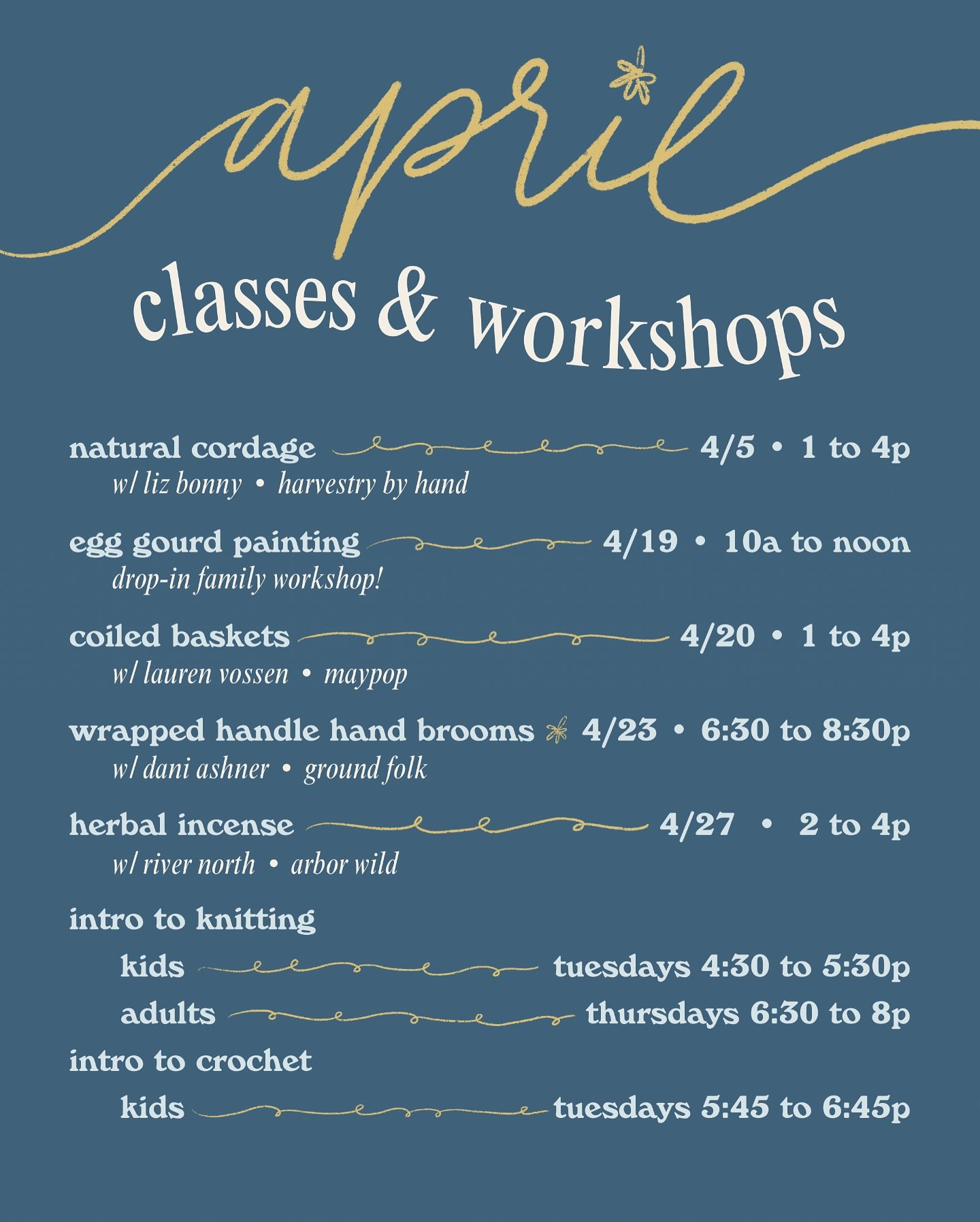 shapin&rsquo; up to be a fun month in the studio 🌼

you can find more info and register for any of these classes at heymaypop.com/learn ✨