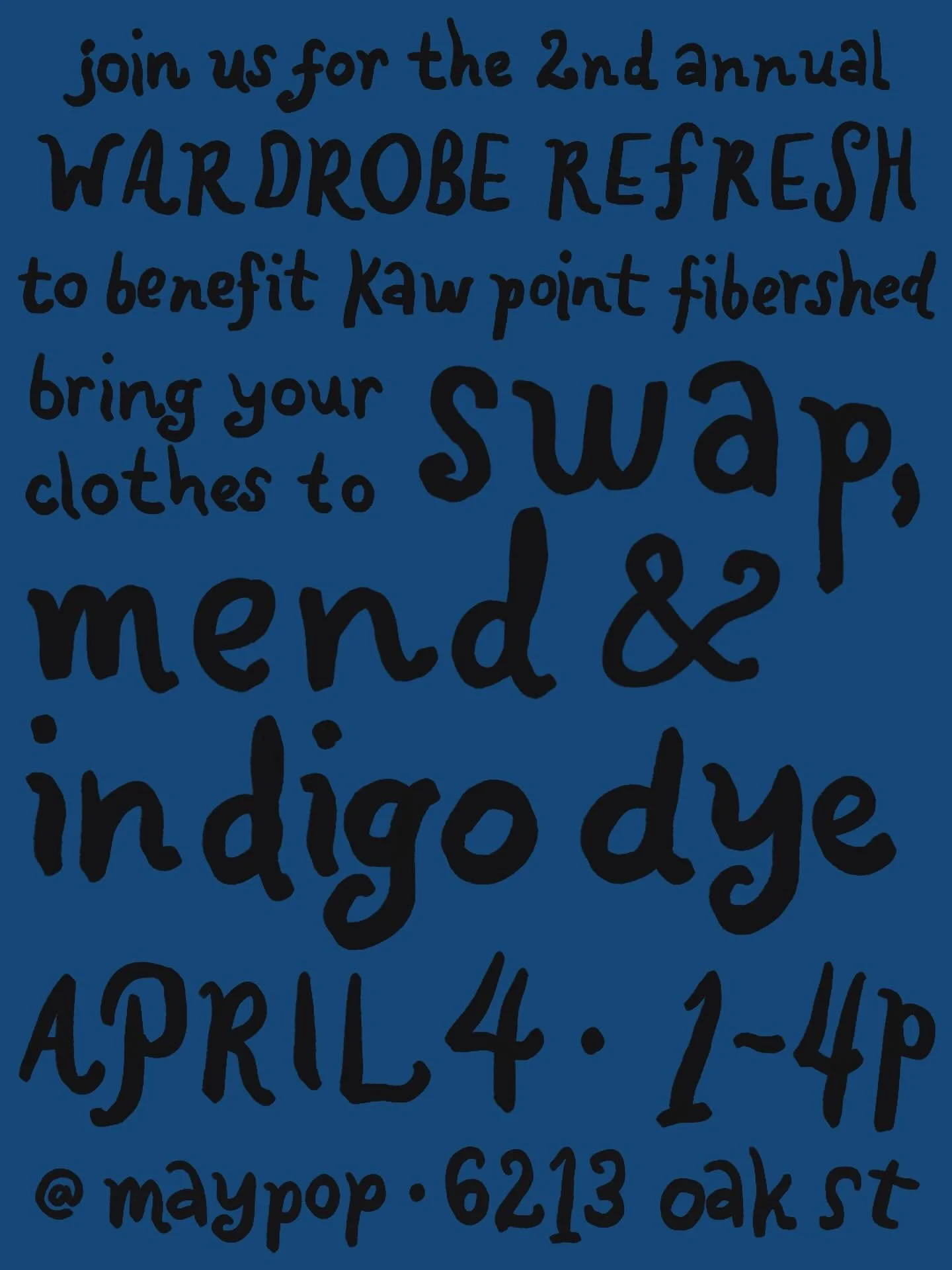 next weekend! we&rsquo;re hosting the second annual wardrobe refresh event to benefit @kawpointfibershed <3 

you&rsquo;re invited to this FREE community gathering to extend the life of your clothes &amp; support your local sustainable fiber netwo