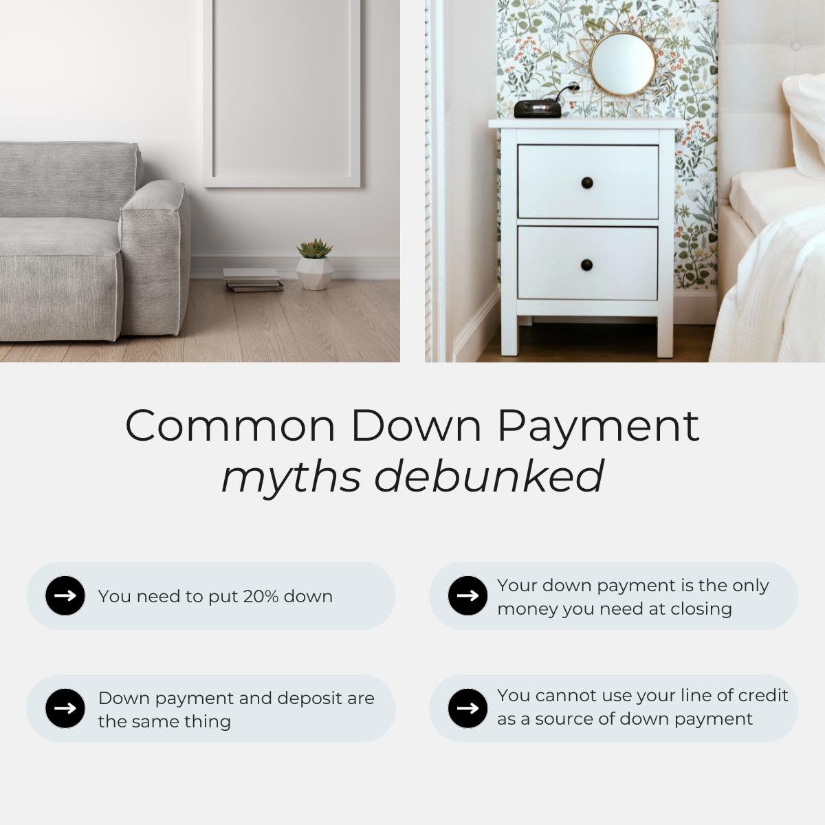 🏡 Debunking Mortgage Myths! 🌟

Myth #1: &quot;You need 20% down.&quot; Reality: Nope! While a 20% down payment can dodge mortgage insurance, many programs offer options with lower down payments, making homeownership more accessible than you might t