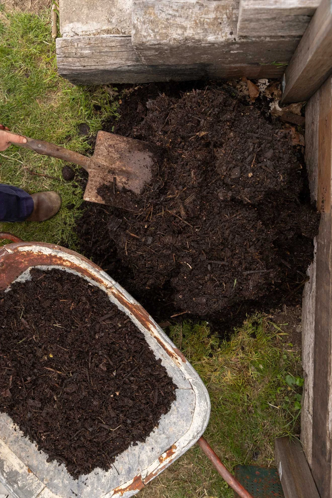 Photo of Compostable Kate harvesting ready compost for 'The Compost Coach Book' photographed by Honey Atkinson