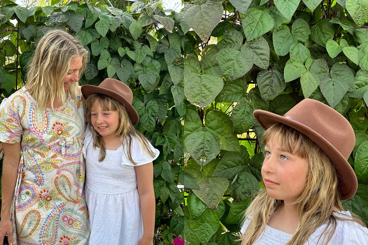 Photographer Honey and her daughter in garden, photographed as a quiet moment of mindfulness in everyday life.