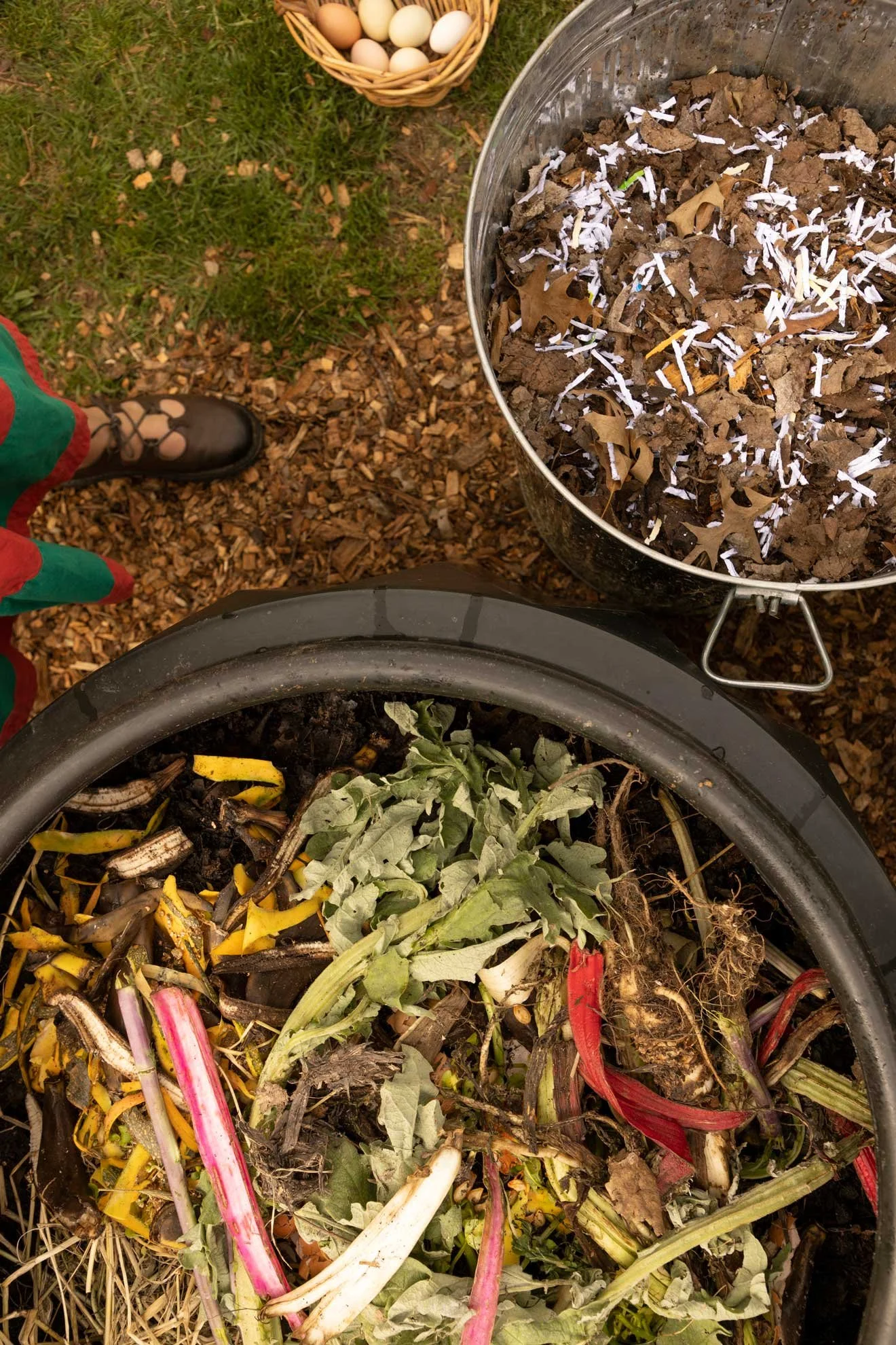 Compost ingredients in compost bin from 'Compost Coach Book' photographed by Honey Atkinson