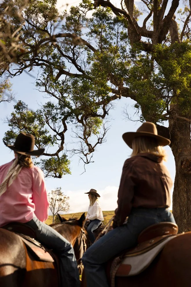 Brand videography and photography, three women on horseback at Reins to Resilience, Candelo Bega Valley NSW