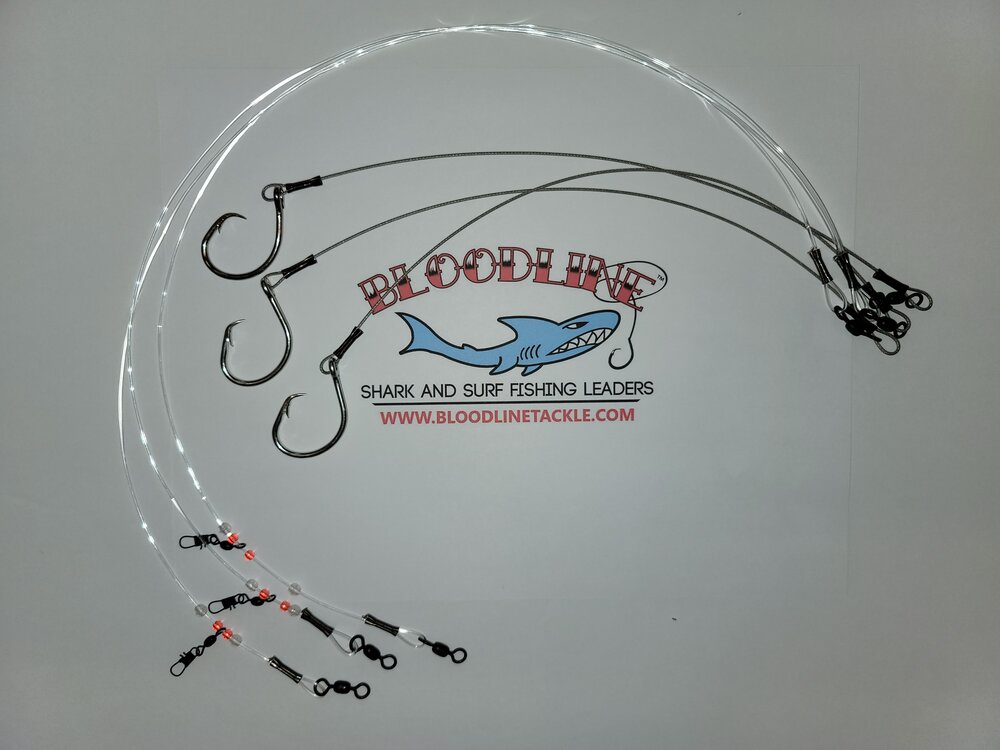 3 pack. 3ft 150/175lbs Castable Shark/Surf Fishing Leader with non  stainless, non offset 12/0 circle Hook — Bloodline Tackle