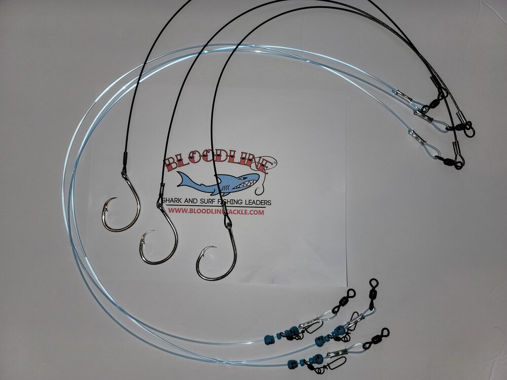 3 Pack. 5ft 400/480lbs Castable Shark/Surf Fishing Leader with non  stainless, non offset 15/0 circle hook — Bloodline Tackle