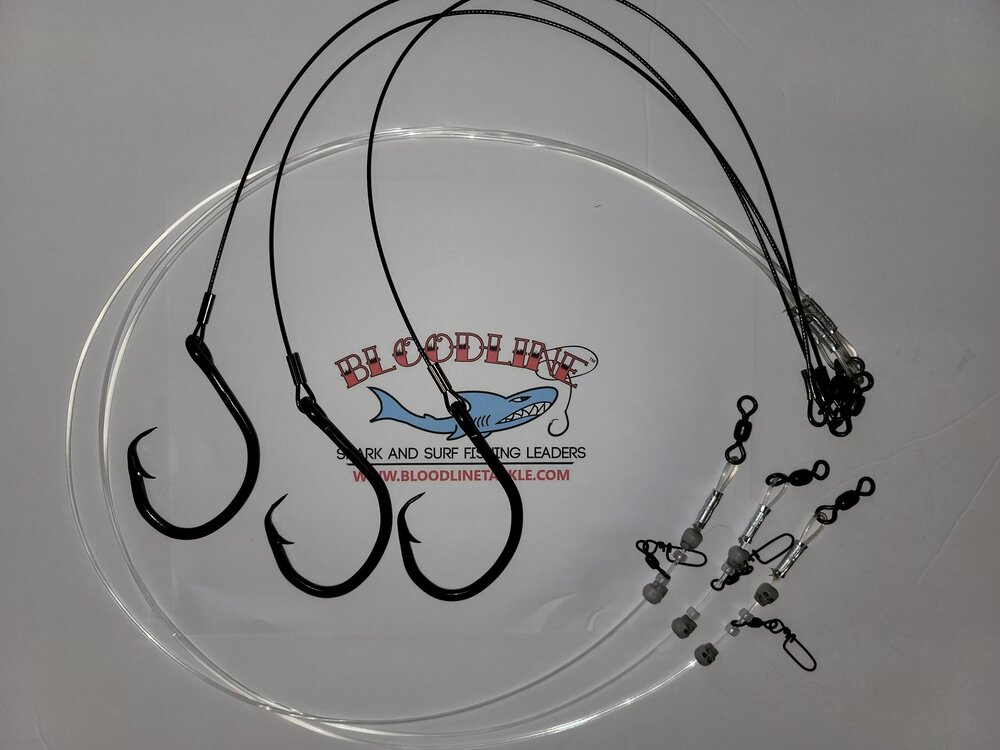 Set of 3 Weighted 6 ft Shark Rigs 480lb SS Cable 16/0 Circle Hook (Shark  Leader)