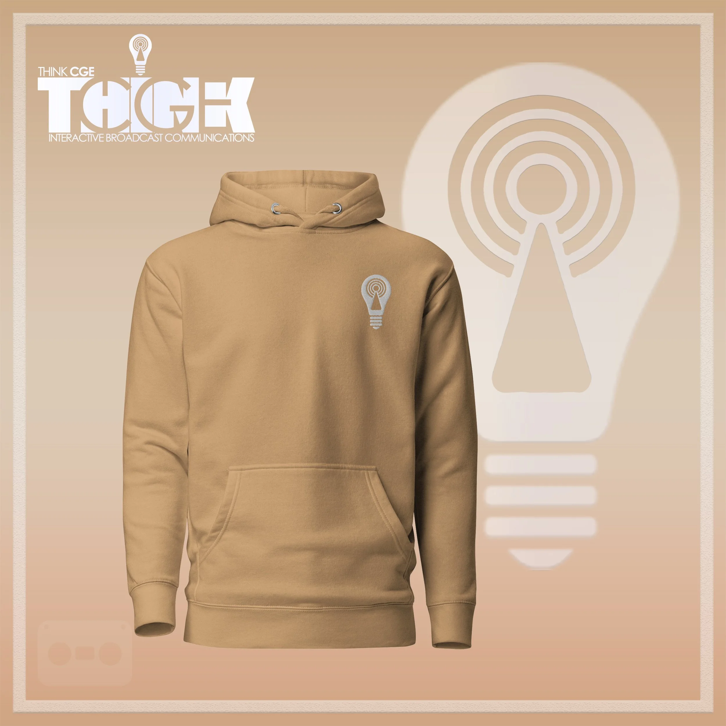 THINKCGE official ad khaki Hoodie White Bulb.jpg