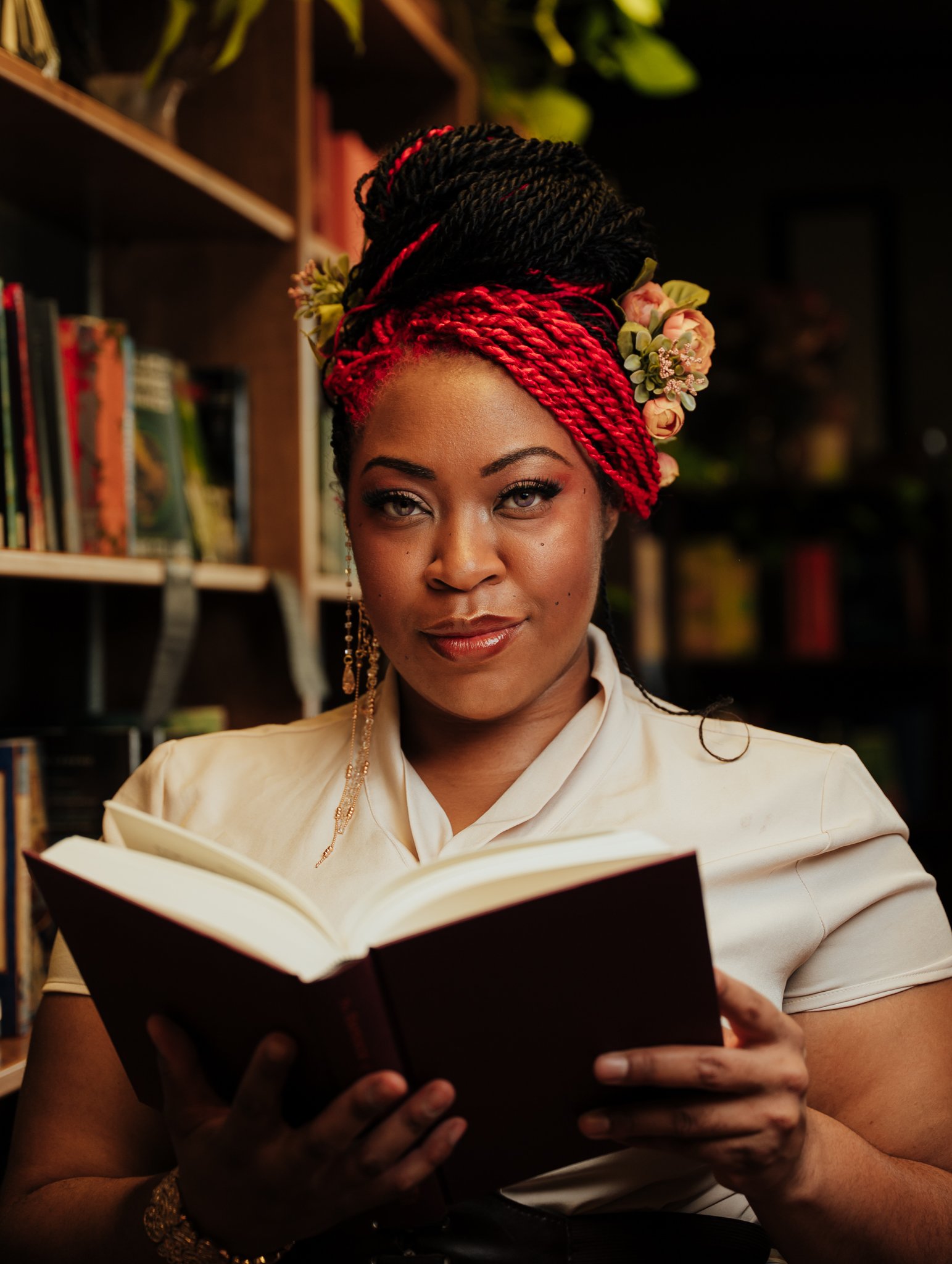Woman holding an open book