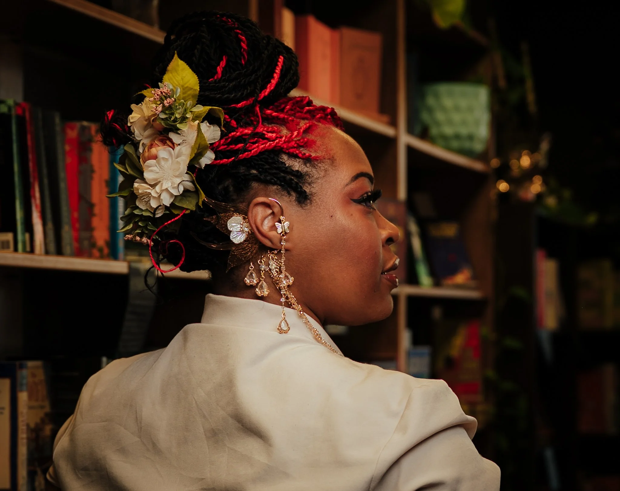 Side profile of woman with braided hairstyle
