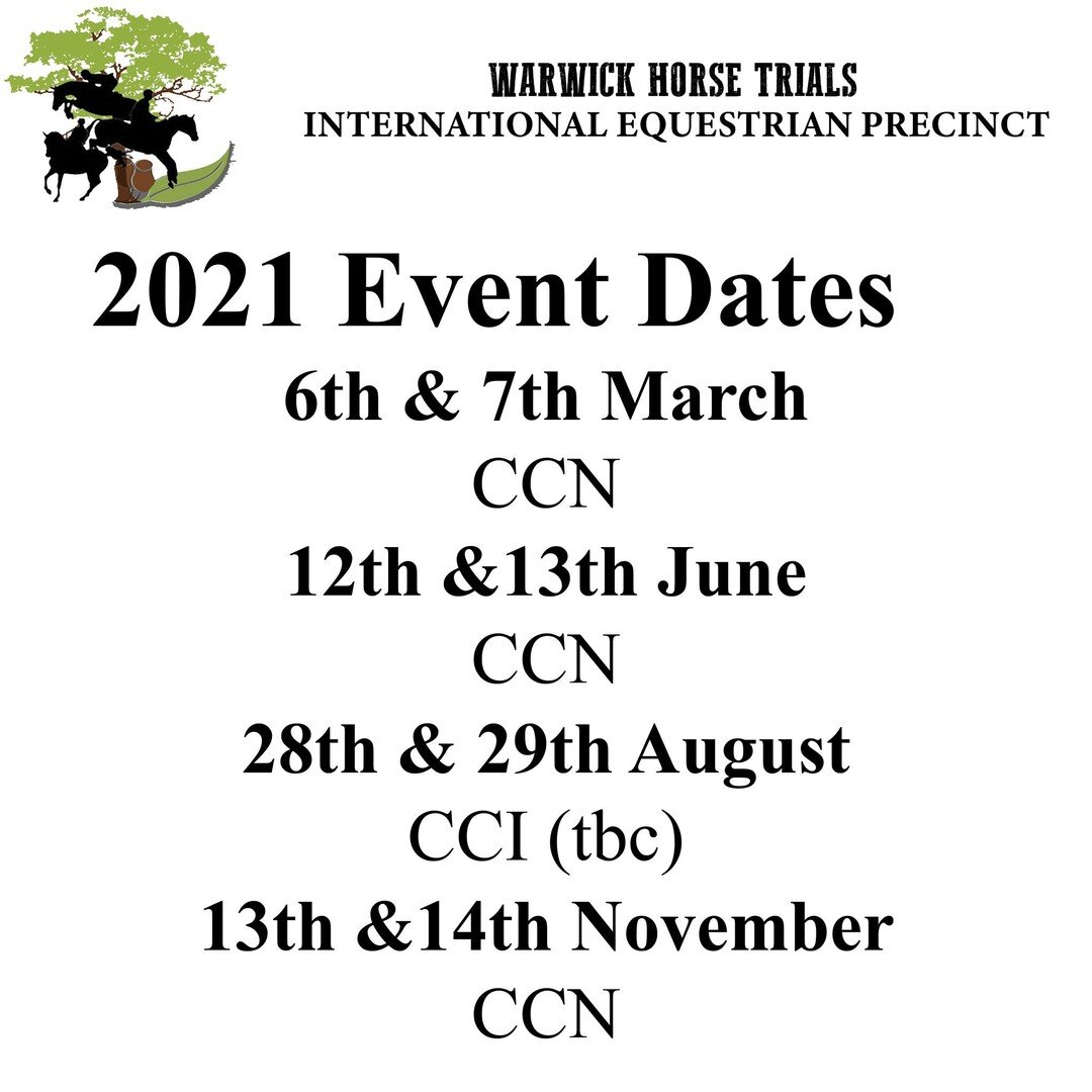 With the conclusion of our 2020 eventing year at Warwick Horse Trials, it is now time to start planning 2021! We have dates locked in for a number of events which can be seen below. So be sure to keep an eye on our socials where further information w