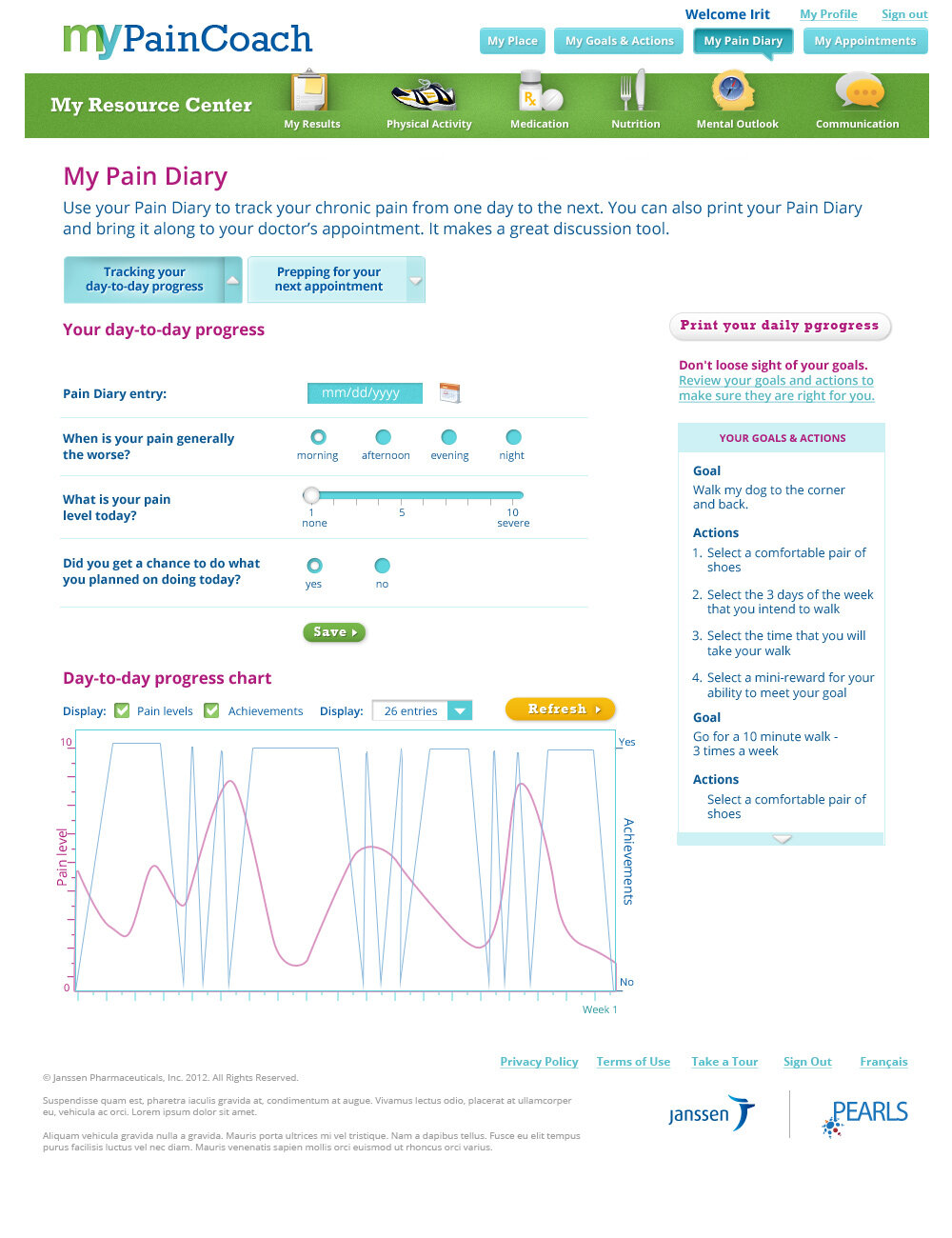 My Pain Coach Pain Diary