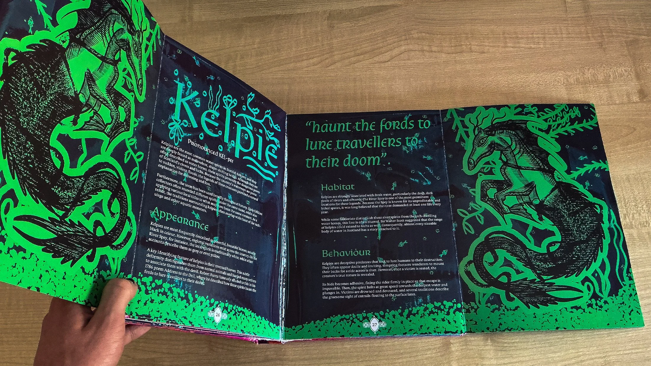 The inside of the ‘door’ page for the Kelpie, revealing a massive, illustrated spread.