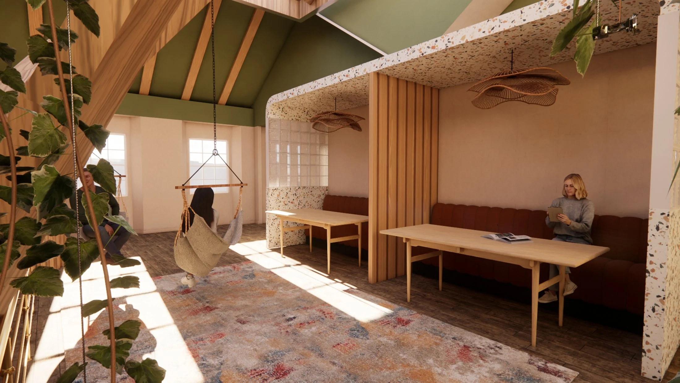 Solo Booths- Semi-enclosed booths for comfortable working.