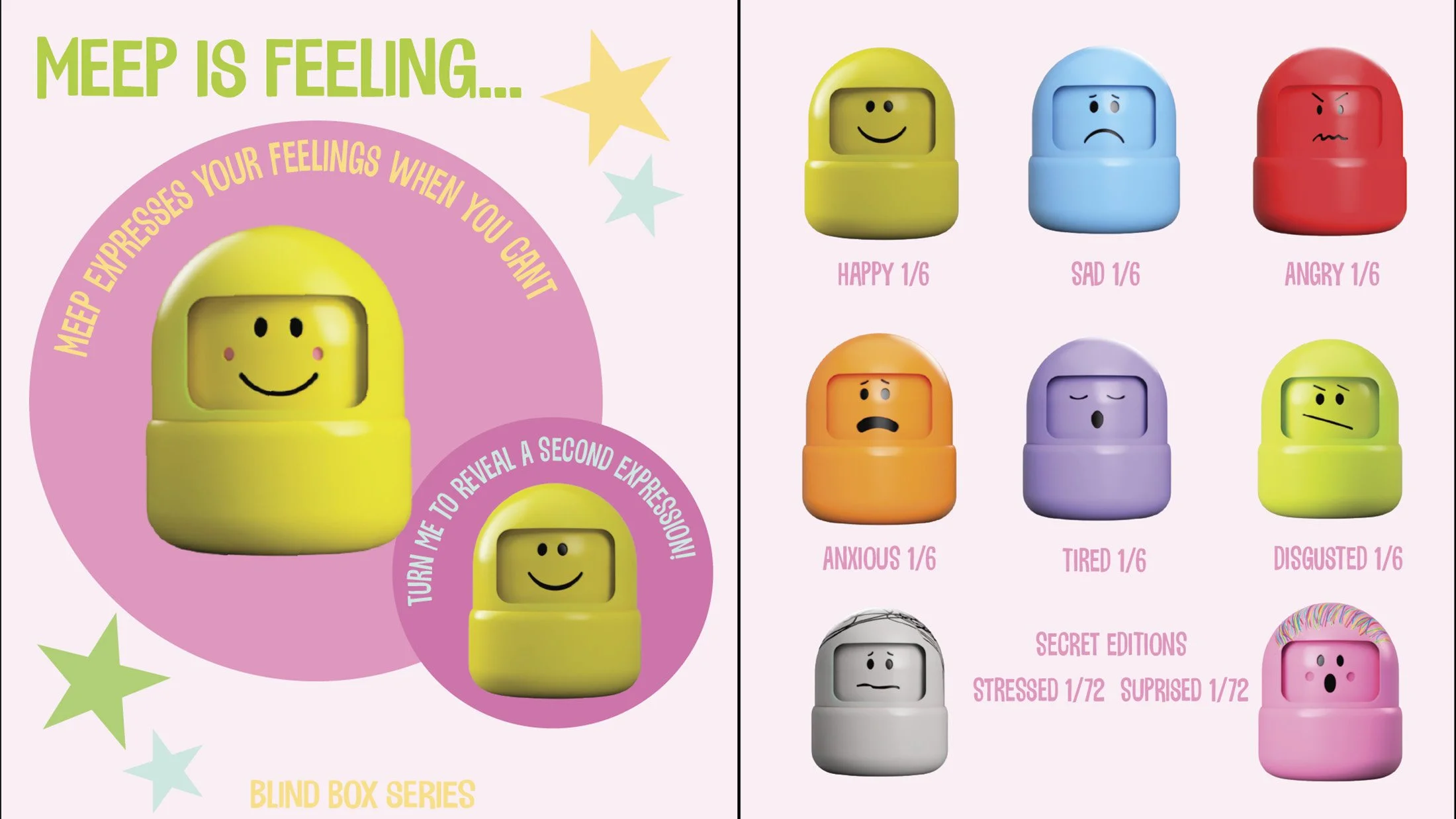 There is 6 standard Meep figures in the series and 2 secret figures. 