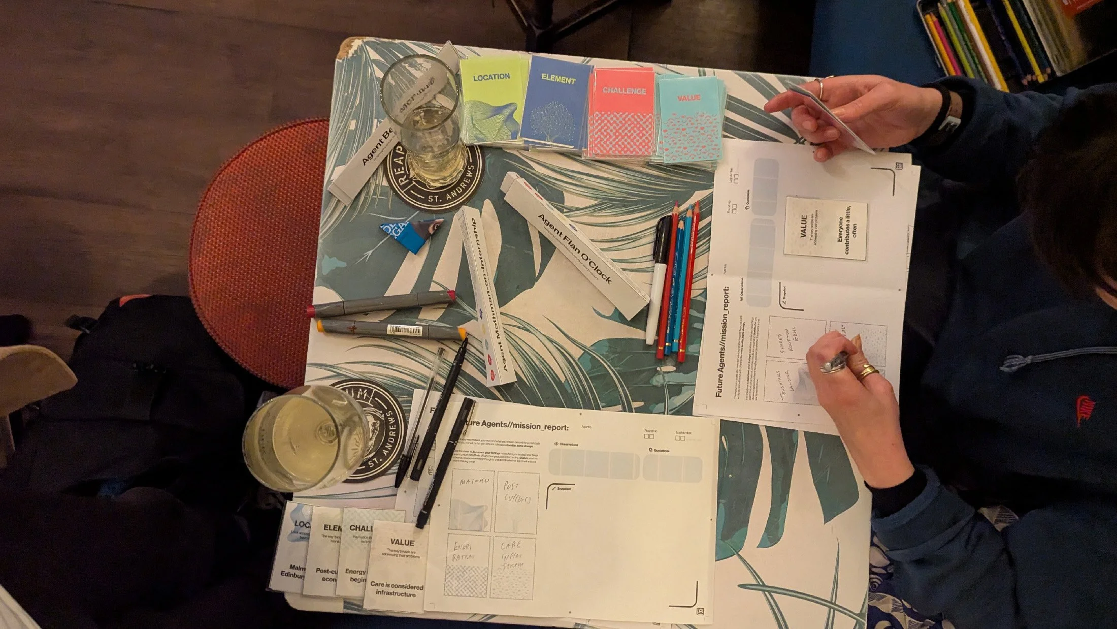 A workshop in a Leith pub, using storytelling and shared imagination to uncover ideas for future civic action.