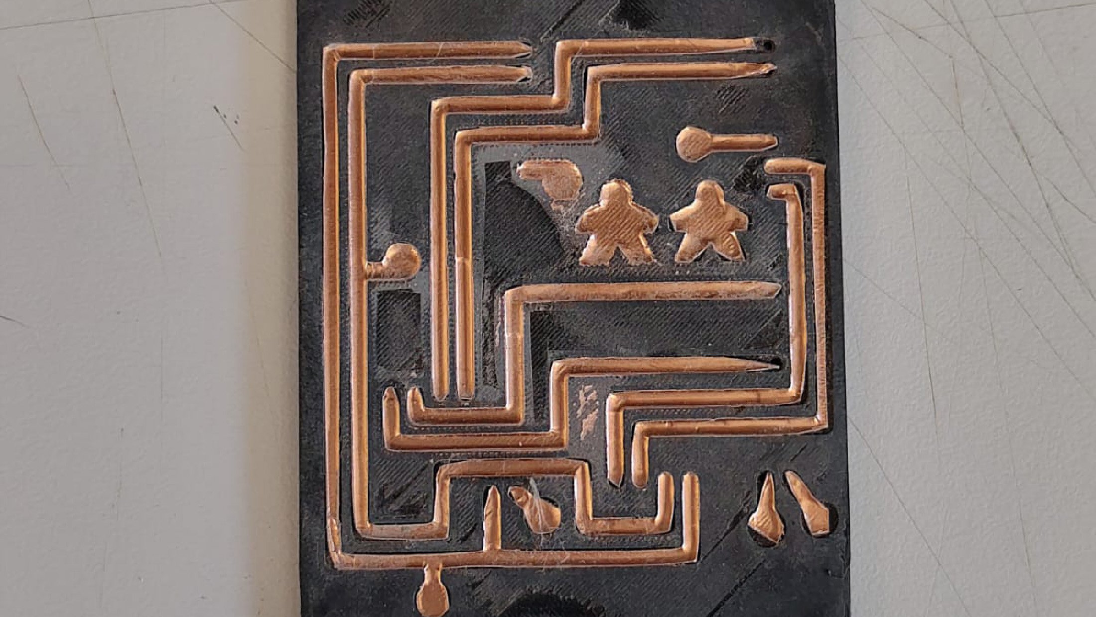 A close-up of the 3D-printed PCB, designed to make the electronics easier to build and reproduce.