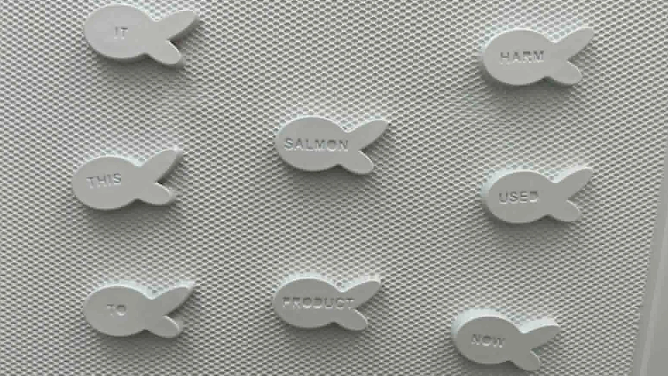 Vacuum-formed fish moulds before trimming, showing the full sheet used for production testing.