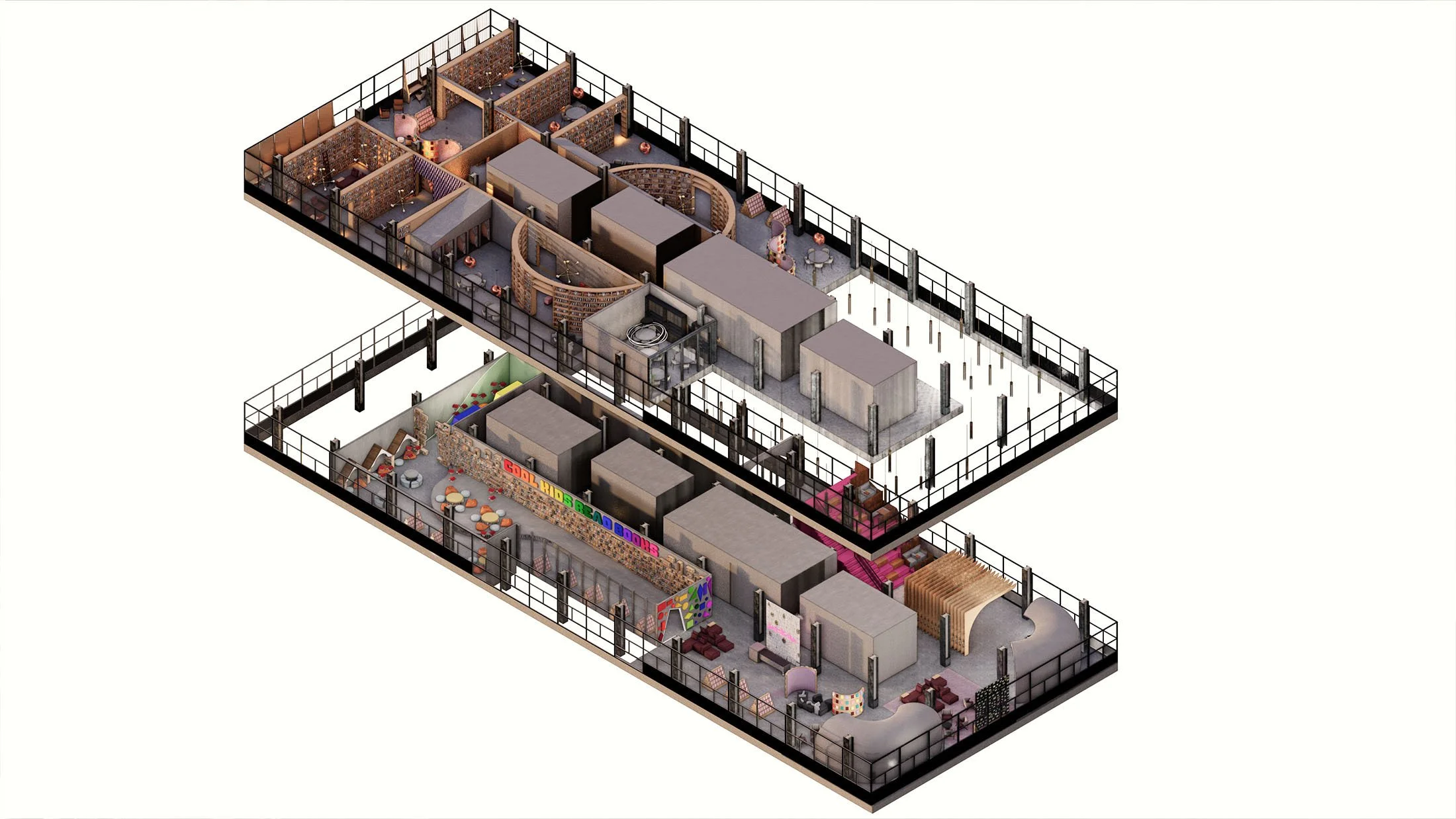 Exploded Isometric View of Major Library Space – 5th and 6th Floor