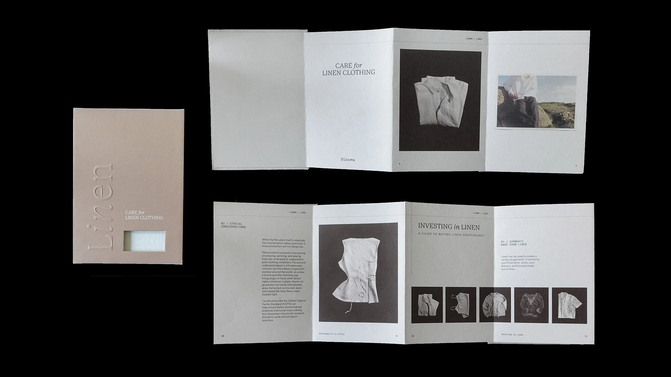 Example spreads from the linen book.
