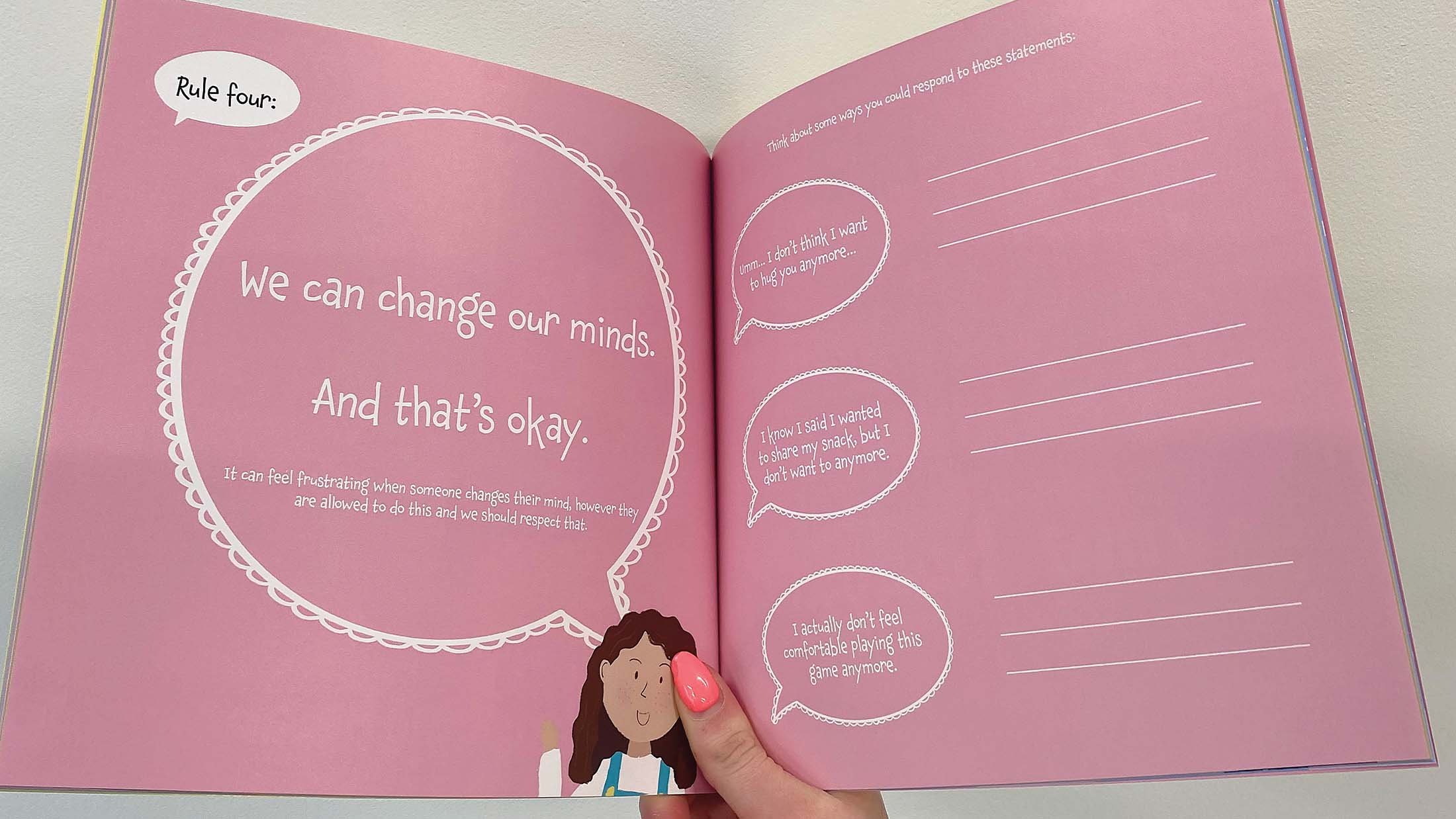 The book covers the basics of consent, boundaries and respect.