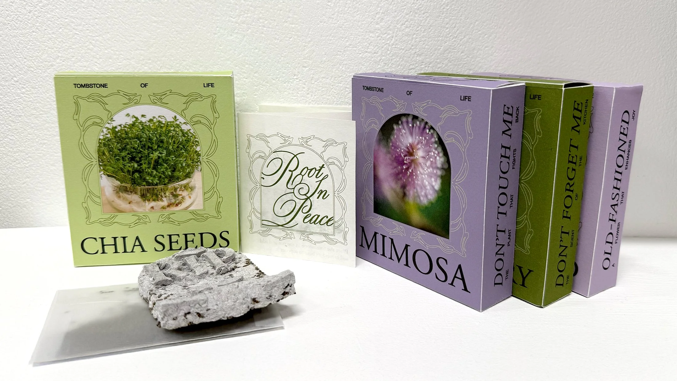 Tombstone Grow Kit.
Contains: tombstone of life, a packet of seeds, step-by-step sowing guide.