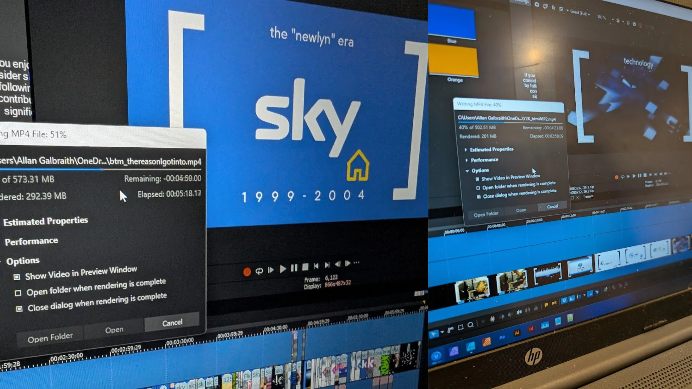 A snapshot of the rendering process Allan took to rendering both episodes of the Branding Time Machine.