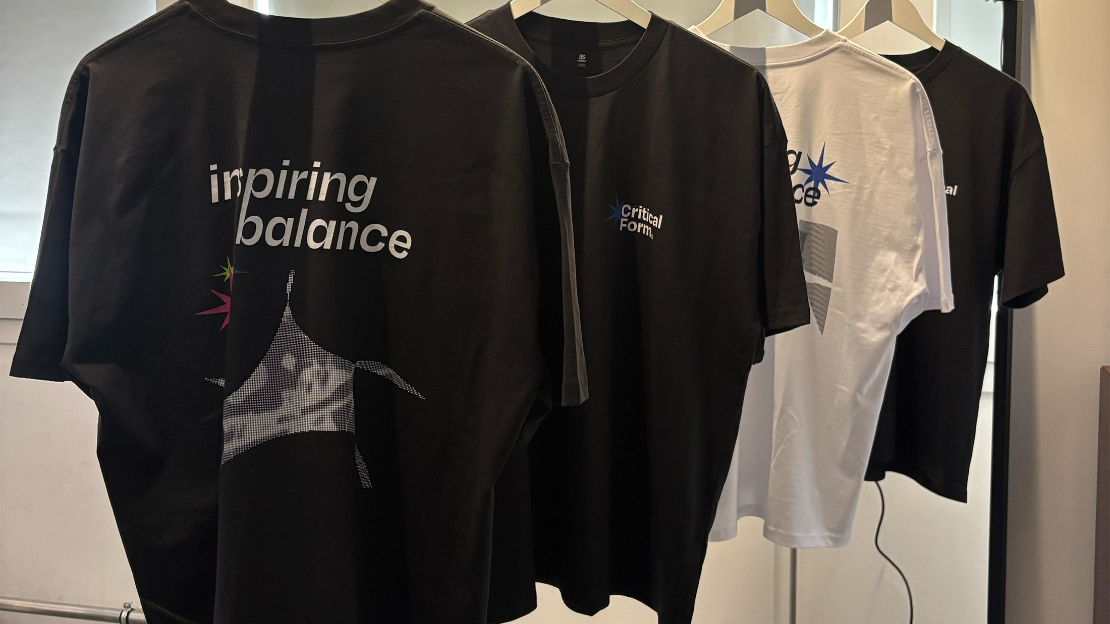 A selection of t-shirts with designs generated during the pop-up event.