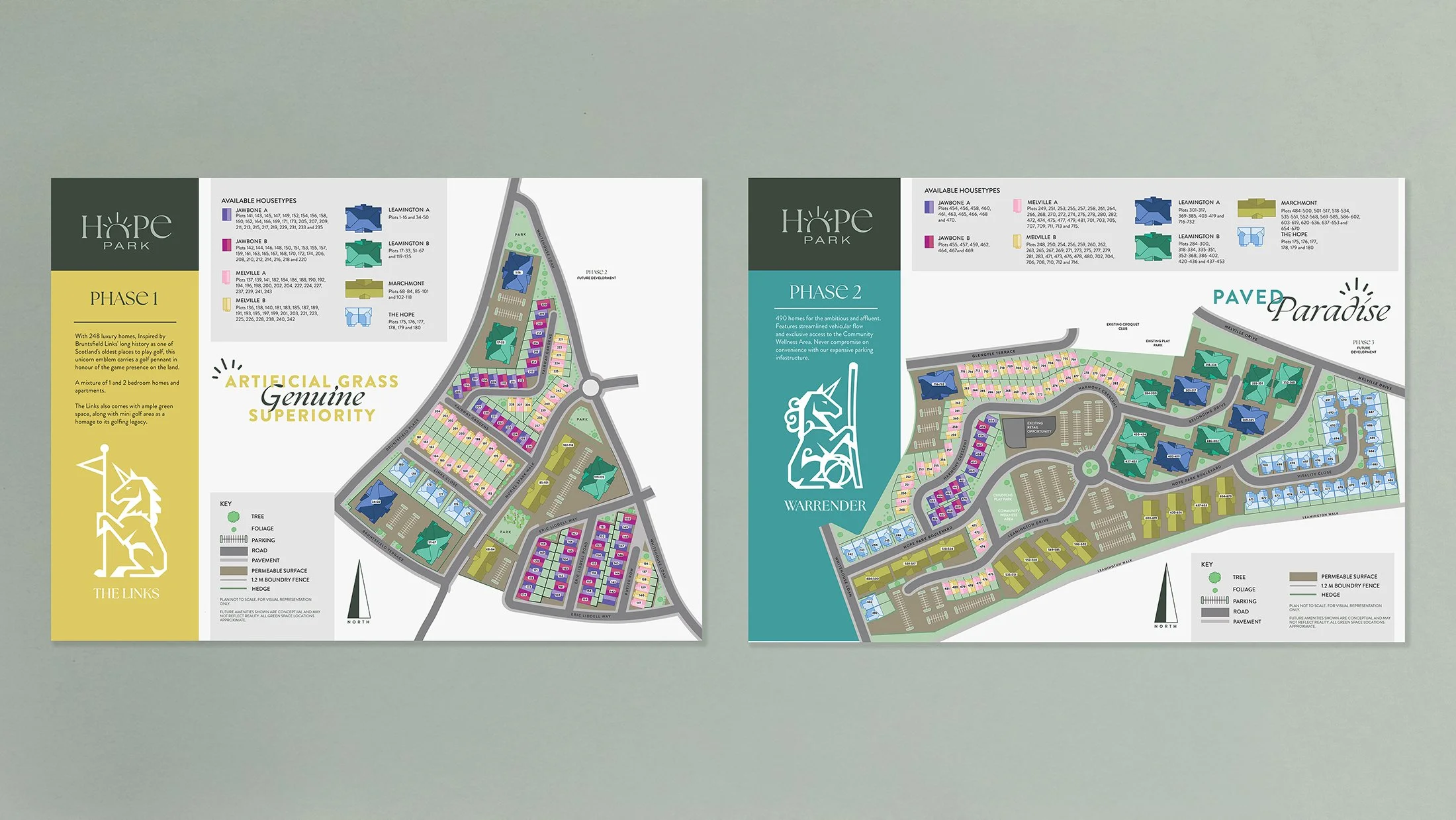 Detailed site plans for Phase 1 and 2 of the housing development.