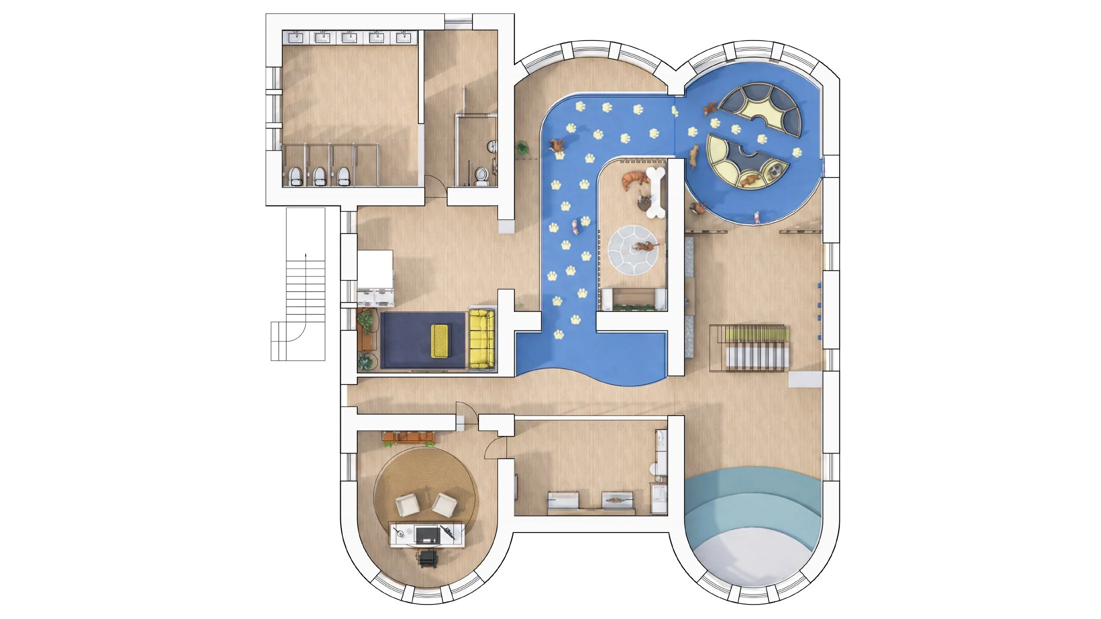 Rendered Basement floor plan 