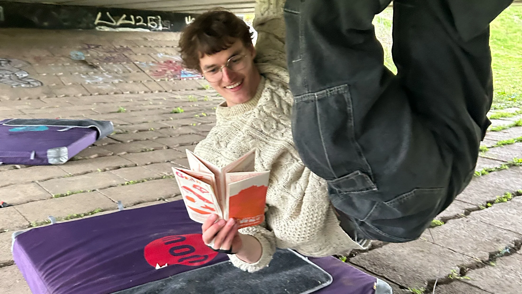 Fergus enjoying literature in a crack.