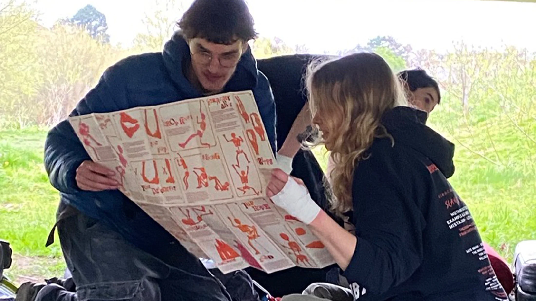 Kiki and Fergus using the map.