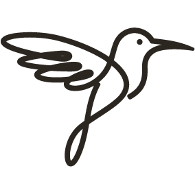 Outline drawing of a hummingbird in flight.