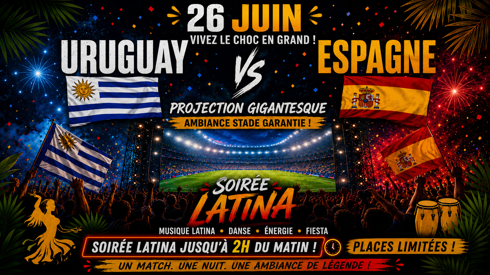 La Noche Latina : Uruguay vs Espagne + Dancefloor jusqu'à 2h