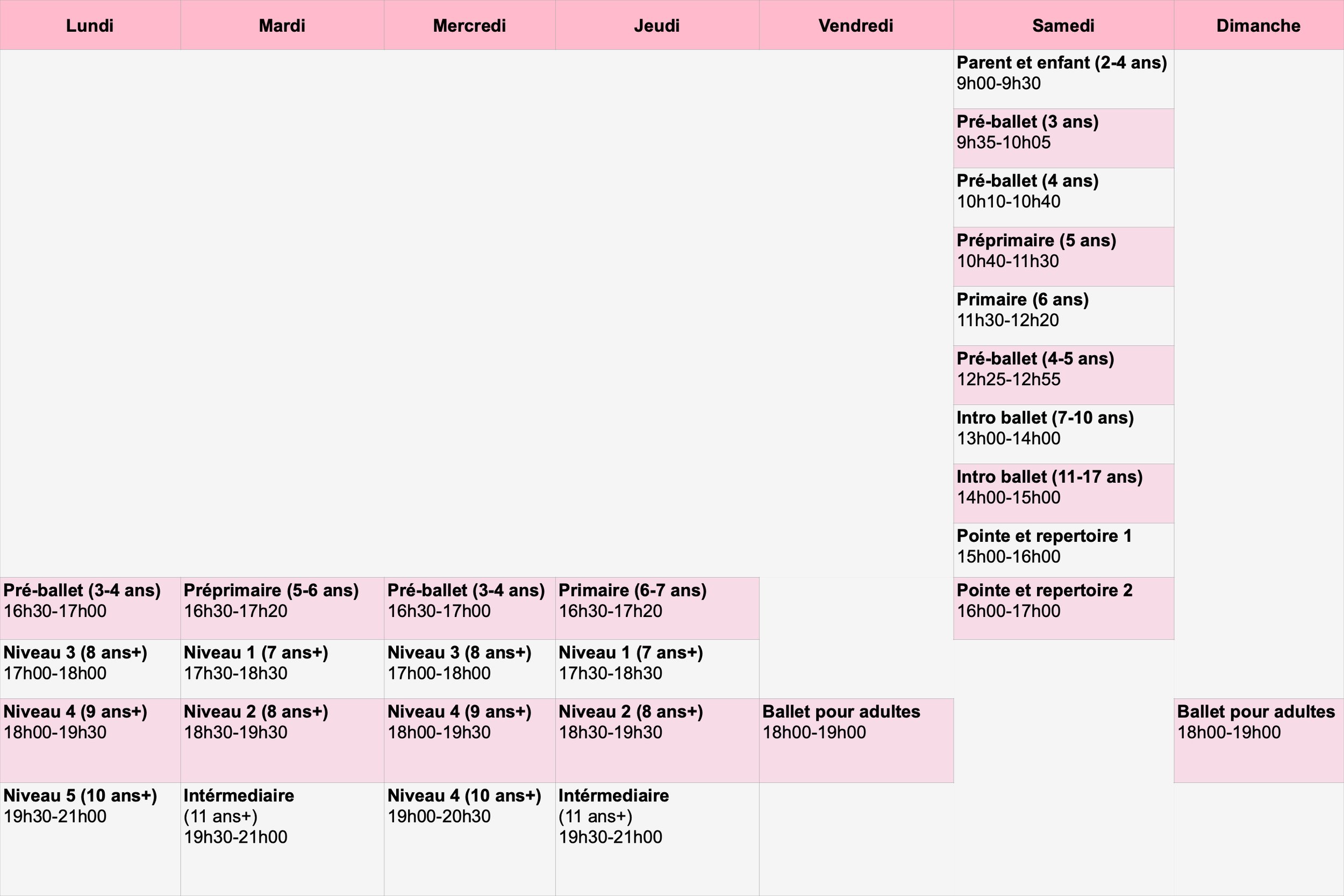 Horaire 2026-27 Schedule