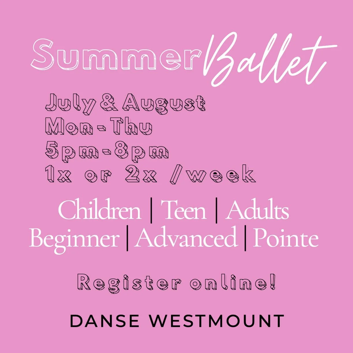 Join us for evening classes this summer, Monday through Thursday!