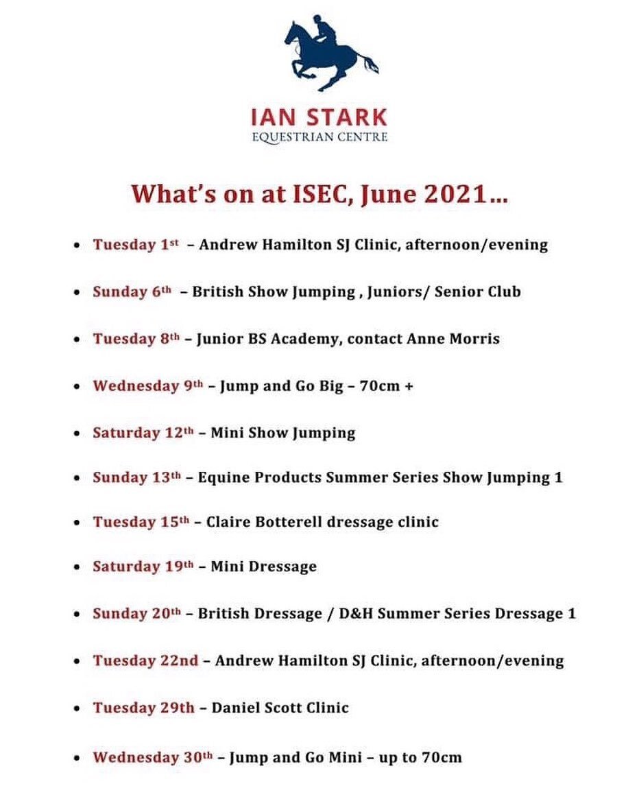 🌟JUNE DATES @ ISEC🌟

All schedules &amp; entries will be on Horse Monkey!!

#isecevents #junecalendar #horsemonkey
