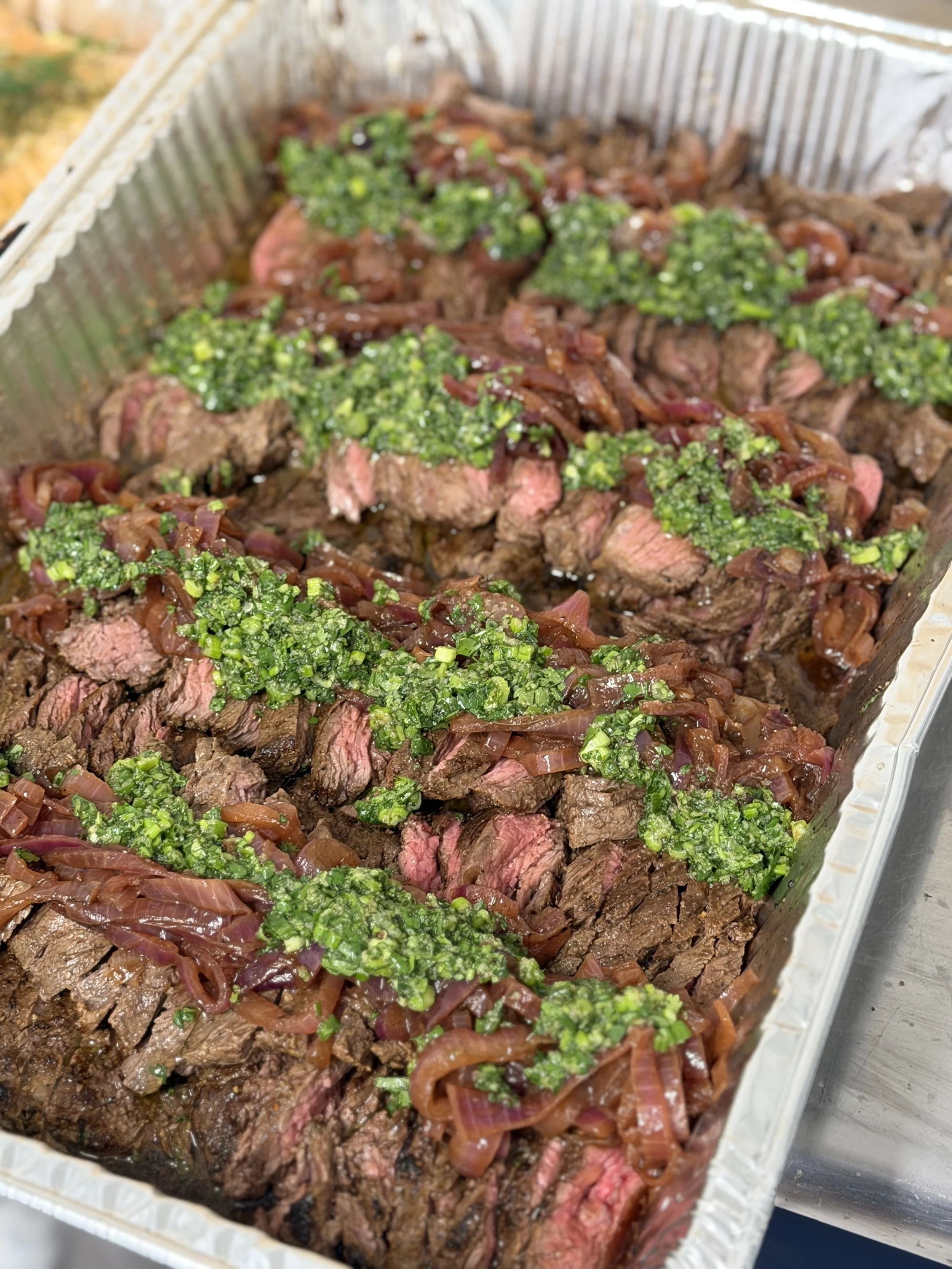 Flap Meat with Caramelized Onion and Scallion Chimichurri